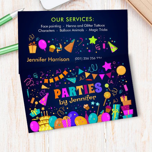 Kinder Event Planner - Kleurrijke grillige Cartoon Visitekaartje