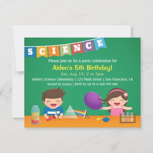 Kinder Experiment Science verjaardagsfeestuitnodig Kaart (Voorkant)