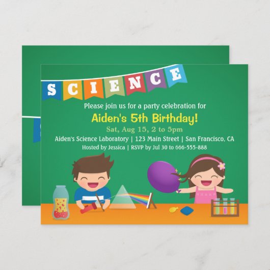 Kinder Experiment Science verjaardagsfeestuitnodig Kaart (Voorkant / Achterkant)