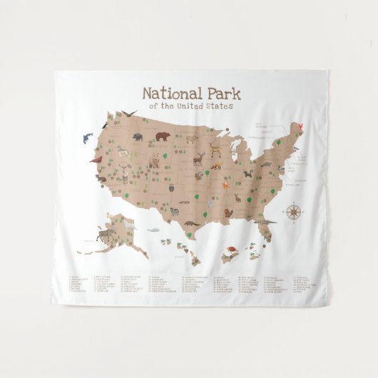 Kinder Exploring National Park Kaart Woodland Nurs Wandkleed (Voorkant (horizontaal))