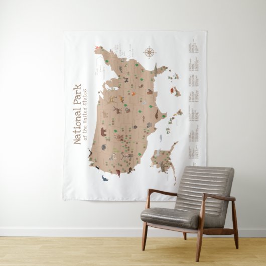 Kinder Exploring National Park Kaart Woodland Nurs Wandkleed (In situ)