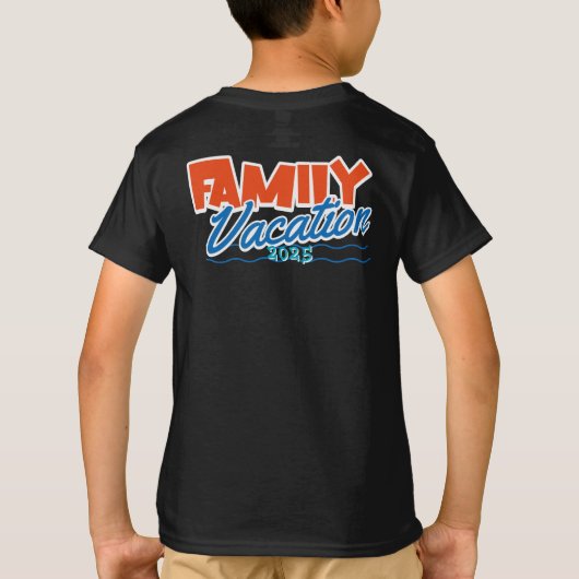 Kinder Familie Cruise Zwart Personaliseer T-Shirt (Achterkant)
