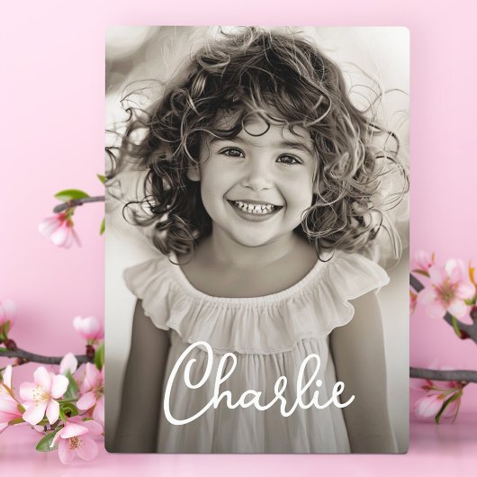 Kinder familiefoto modern script naam tekst fotoplaat