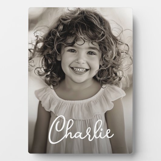 Kinder familiefoto modern script naam tekst fotoplaat (voorkant)