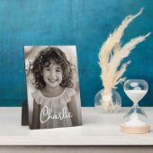 Kinder familiefoto modern script naam tekst fotoplaat (Zijkant)