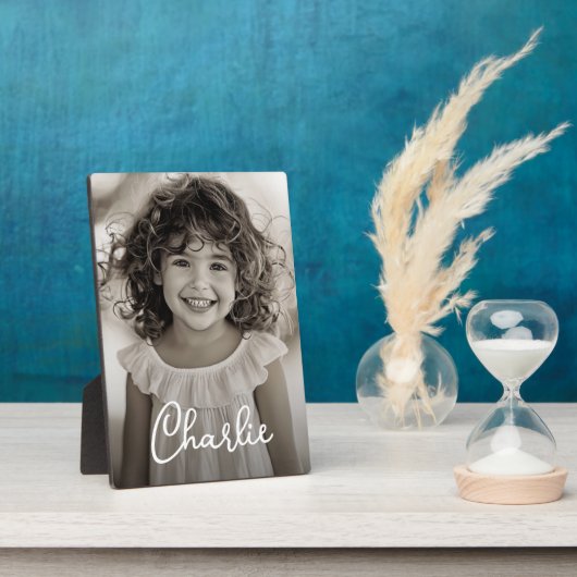 Kinder familiefoto modern script naam tekst fotoplaat (Zijkant)