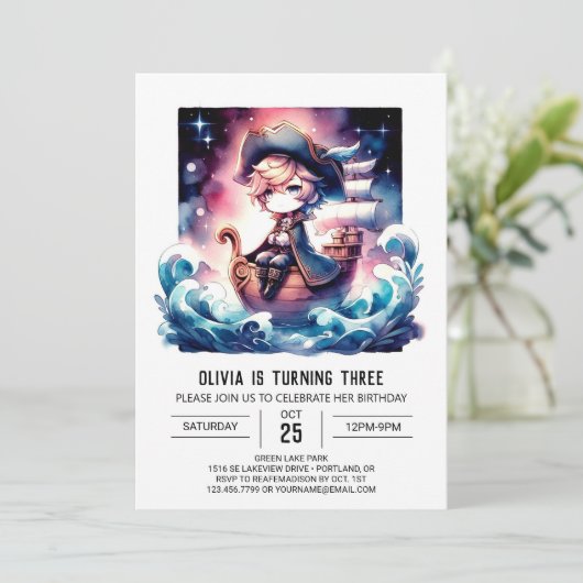 Kinder Fantasy Pirate Verjaardag Kaart (Staand voorkant)