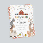 Kinder Farmyard Fun Birthday Uitnodiging<br><div class="desc">Kute farmyard kinderen verjaart uitnodigingen met een eenvoudige witte achtergrond,  schattige landbouwhuisdieren,  waaronder een koe,  geit,  varken,  schapen,  ezels,  paard,  konijn,  eend en rooster,  en een gemakkelijk aan te passen kinderdagsfeestelijke sjabloon.</div>