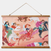 Kinder feeën en drakenroze sprookjesillustratie hangend wandkleed (Voorkant)