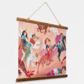 Kinder feeën en drakenroze sprookjesillustratie hangend wandkleed (Gebogen)