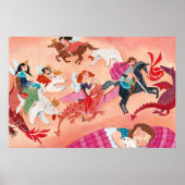 Kinder feeën en drakenroze sprookjesillustratie poster (Voorkant)