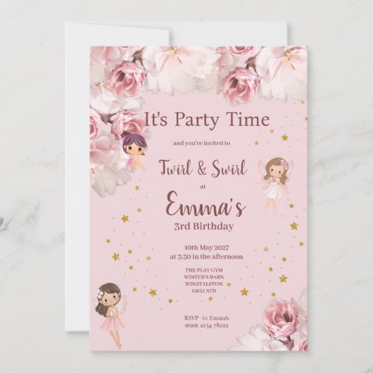 Kinder feeënuitnodiging met thema kaart (Voorkant)