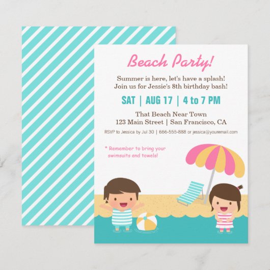 Kinder feest van het strand kaart (Voorkant / Achterkant)