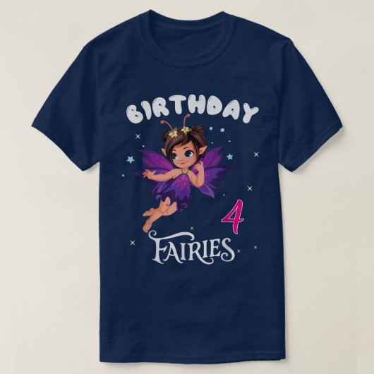 Kinder feestdag 4 jaar oud Fairy Birthd T-shirt (Design voorkant)