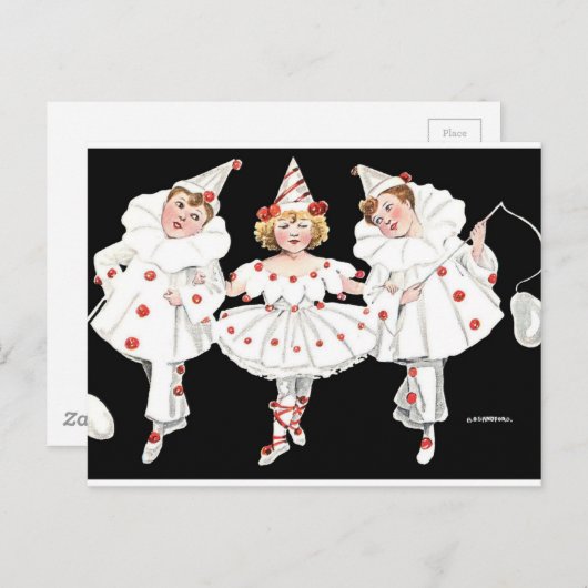 Kinder Feestkostuum Clown Pierrot Boy Girl Uitnodiging Briefkaart (Voorkant / Achterkant)