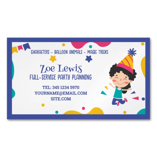 Kinder feestplanner magnetisch visitekaartje (Voorkant)