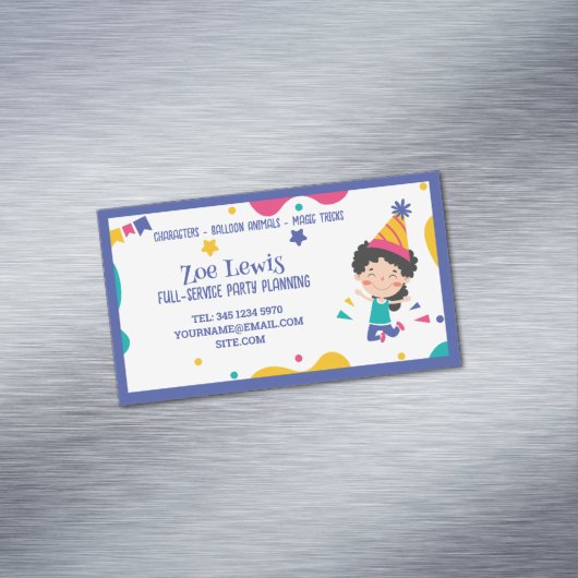 Kinder feestplanner magnetisch visitekaartje (Voorbeeld)