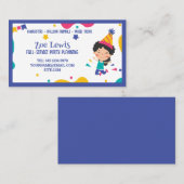 Kinder feestplanner visitekaartje (Voorkant / Achterkant)