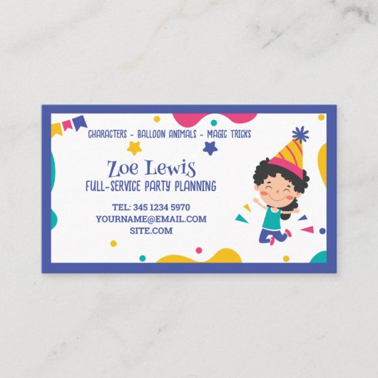 Kinder feestplanner visitekaartje (Voorkant)