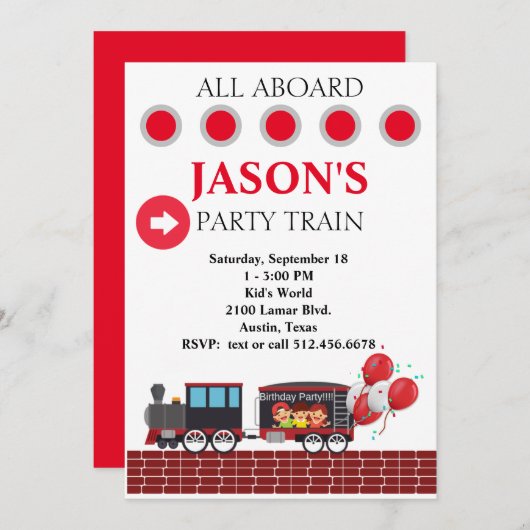 Kinder feesttrein verjaardagsuitnodiging kaart (Voorkant / Achterkant)