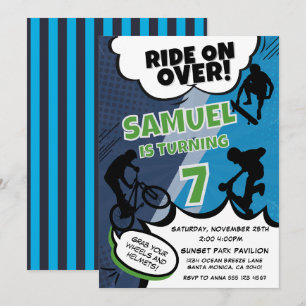 Kinder fiets-, skateboard- en scooterverjaardagsfe kaart