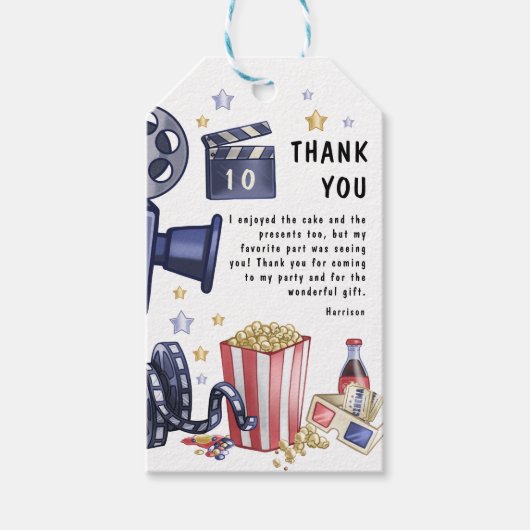 Kinder filmavond verjaardagsfeestje dank u cadeaulabel (Voorkant)