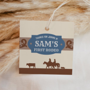Kinder FIrst Rodeo Blauw/Bruin Western Verjaardags Bedankjes Labels