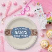Kinder FIrst Rodeo Blauw/Bruin Western Verjaardags Papieren Bordje (Feest)