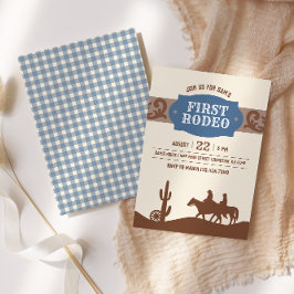 Kinder FIrst Rodeo Blauw Western Verjaardagsfeest Kaart