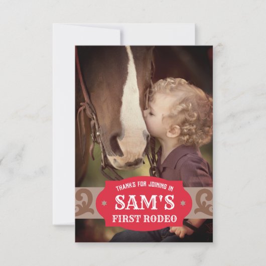 Kinder FIrst Rodeo Rood/Bruin Western Foto Bedankkaart (Voorkant)