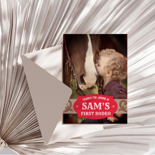 Kinder FIrst Rodeo Rood/Bruin Western Foto Bedankkaart