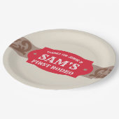 Kinder FIrst Rodeo Rood/Bruin Western Verjaardagsf Papieren Bordje (Gekanteld)