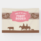 Kinder FIrst Rodeo Roze/Bruin Western Verjaardagsf Spandoek (Horizontaal)