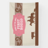 Kinder FIrst Rodeo Roze/Bruin Western Verjaardagsf Spandoek (Verticaal)