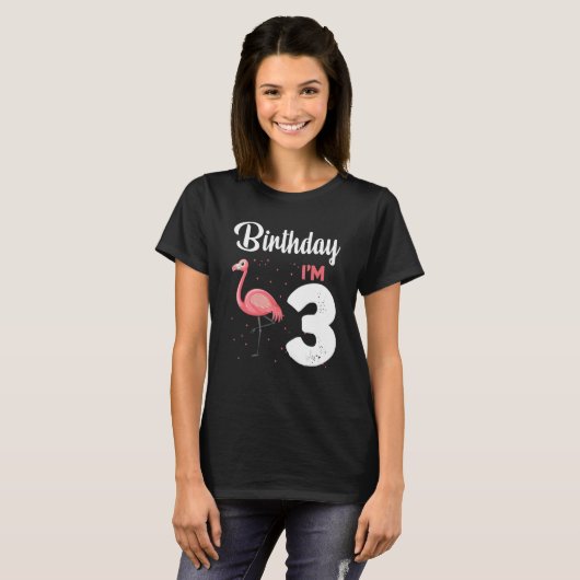 Kinder Flamingo 3rd Birthday Flamingos B dag 3 jaa T-shirt (Voorkant volledig)