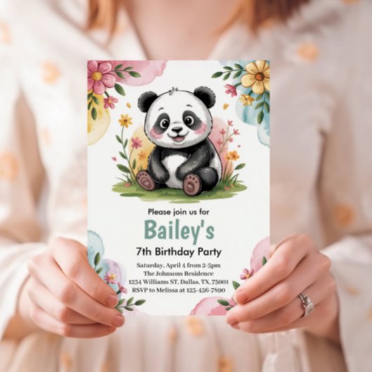 Kinder Floral Panda Oerwoud Verjaardagsfeest Kaart