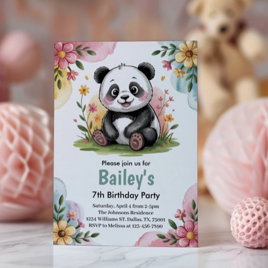 Kinder Floral Panda Oerwoud Verjaardagsfeest Kaart