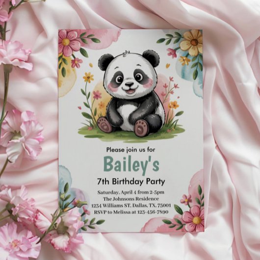 Kinder Floral Panda Oerwoud Verjaardagsfeest Kaart