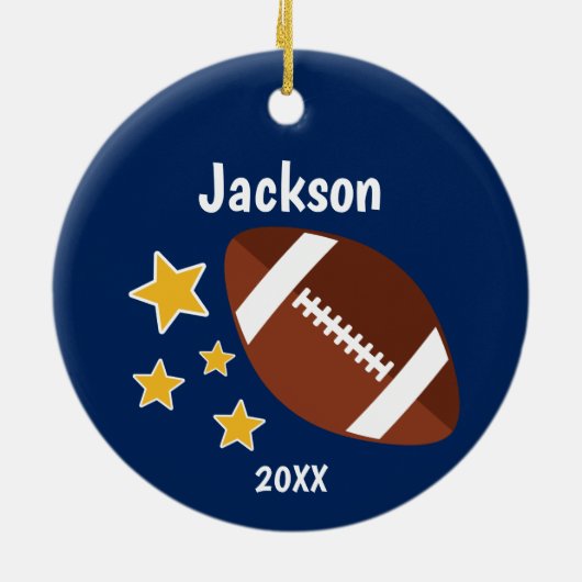 Kinder Football sterren Blauw op maat Keramisch Ornament (Achterkant)