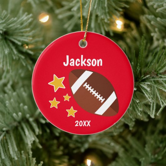 Kinder Football sterren Rood gepersonaliseerd Keramisch Ornament (Boom)