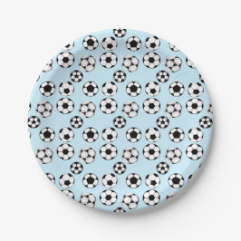 Kinder football thema voetballen blauw papieren bordje