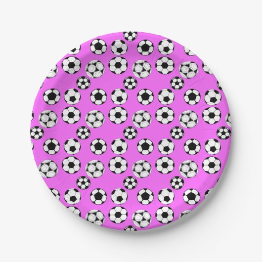 Kinder football thema voetballen warme roze papieren bordje (Voorkant)