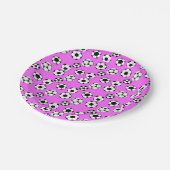 Kinder football thema voetballen warme roze papieren bordje (Gekanteld)