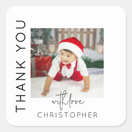 Kinder foto dank je wel vierkante sticker (Voorkant)