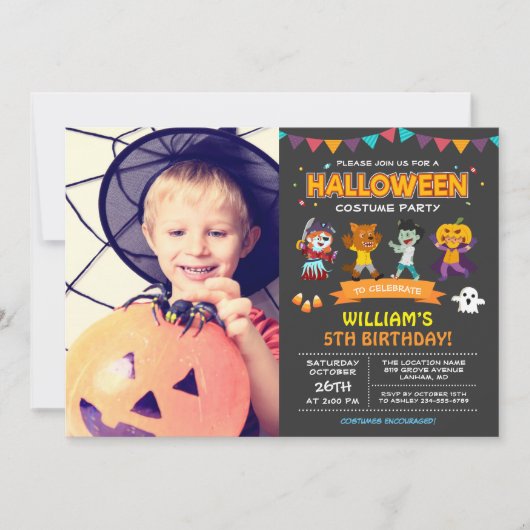 Kinder foto Halloween Verjaardagskostuumfeest Kaart (Voorkant)