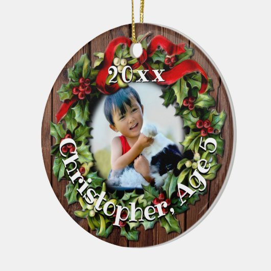 Kinder Foto Holly Wreath Keepomwille Family Keramisch Ornament (Links)