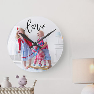 Kinder foto met liefdestekstbedekking ronde klok