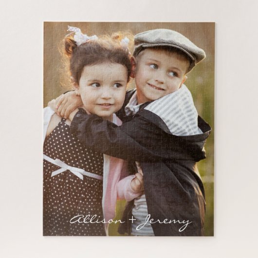 Kinder foto Modern Script Monogram Naam Legpuzzel (Verticaal)