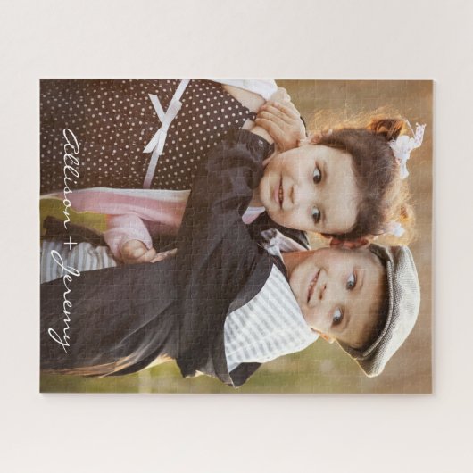 Kinder foto Modern Script Monogram Naam Legpuzzel (Horizontaal)