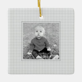 Kinder FOTO NAAM JAAR Grijs Gingham Jaarlijks Fun Keramisch Ornament